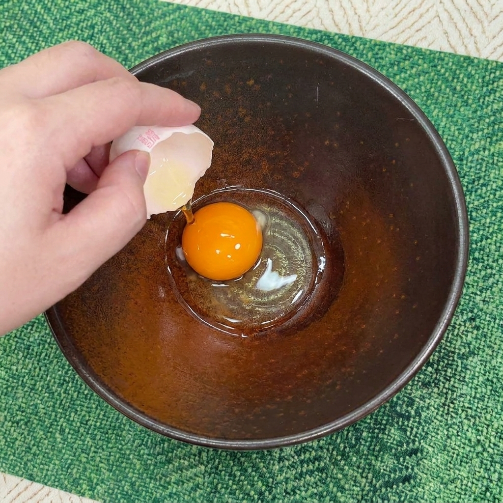 어두운 색의 볼에 달걀 껍데기를 깨서 생 노른자만 분리해 담고 있는 모습