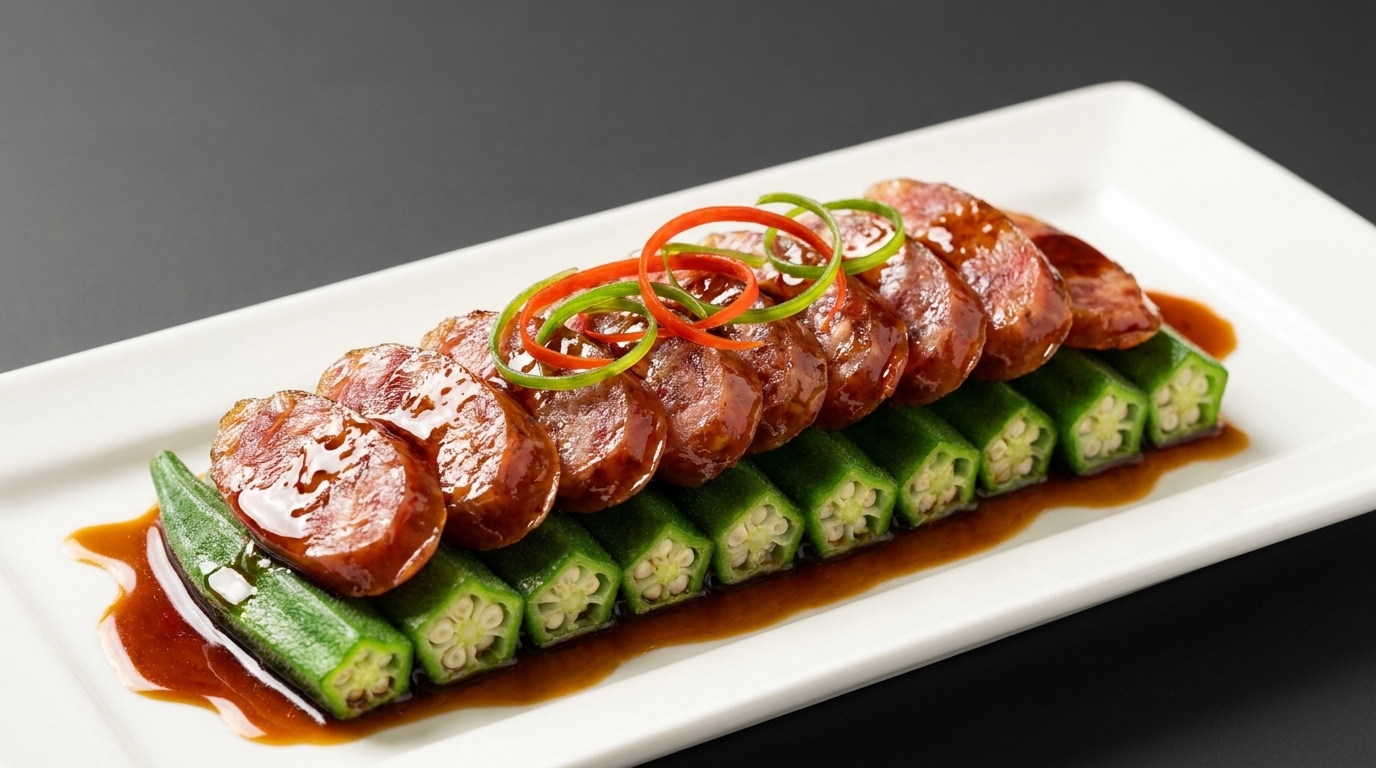 중국식 소시지 오크라 찜 (Steamed Chinese Sausage with Okra)