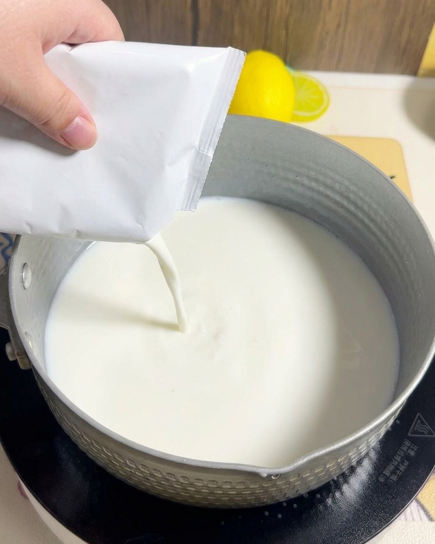 크리미한 육수에 새우, 맛살, 옥수수 등 각종 고명이 담긴 모습
