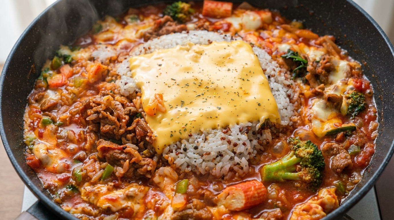 풍미 가득한 소고기 치즈 프라이팬 볶음밥