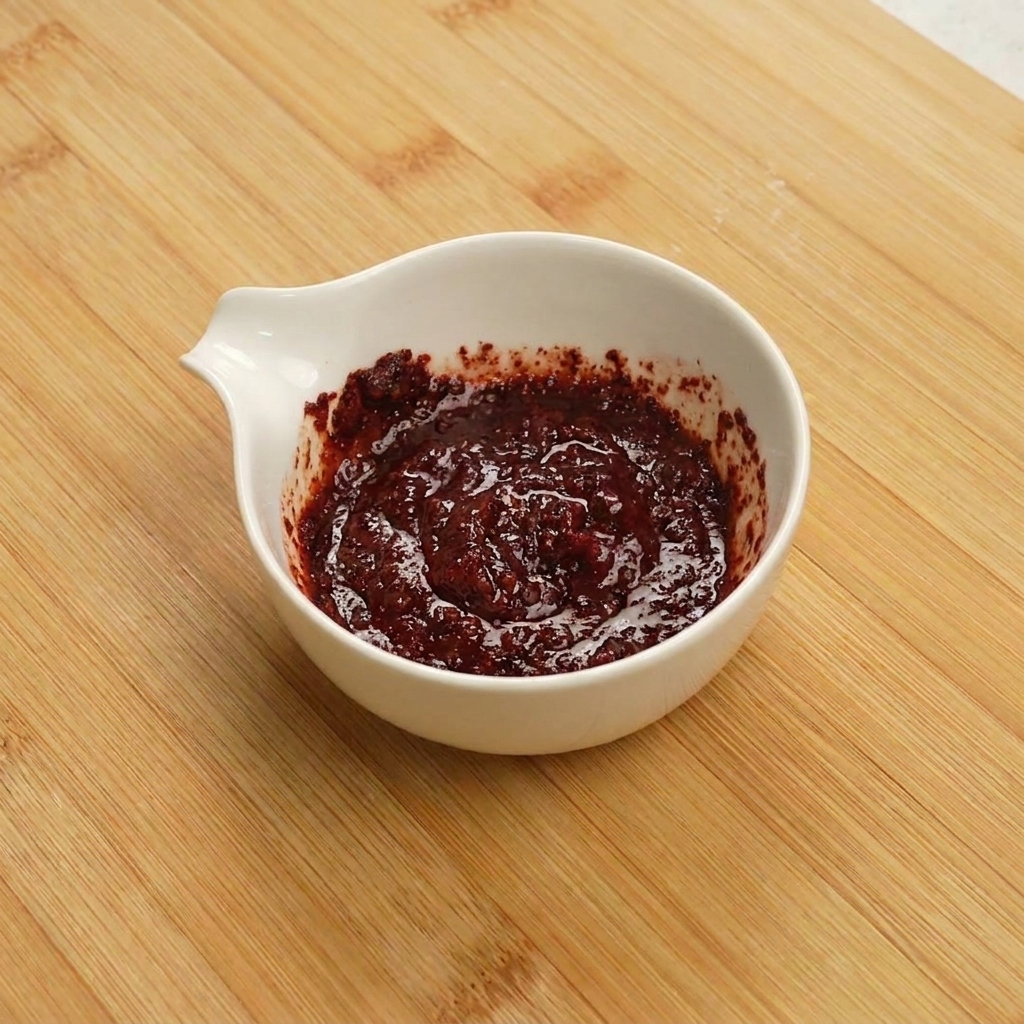 작은 그릇에 양념 재료가 섞여 있는 모습.