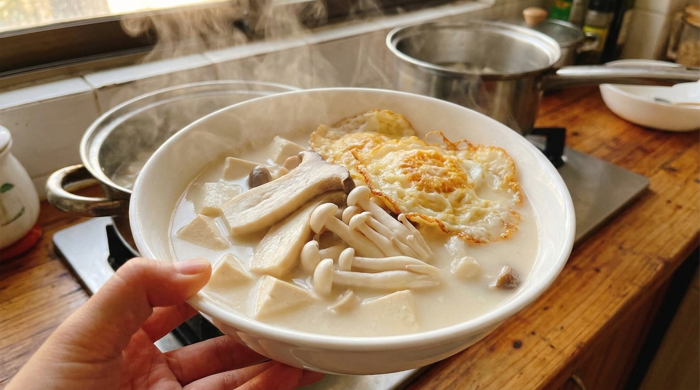 부드럽고 고소한 버섯 연두부 계란국