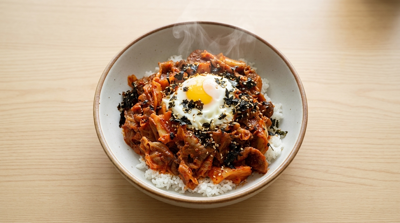 매콤달콤 우삼겹 김치덮밥