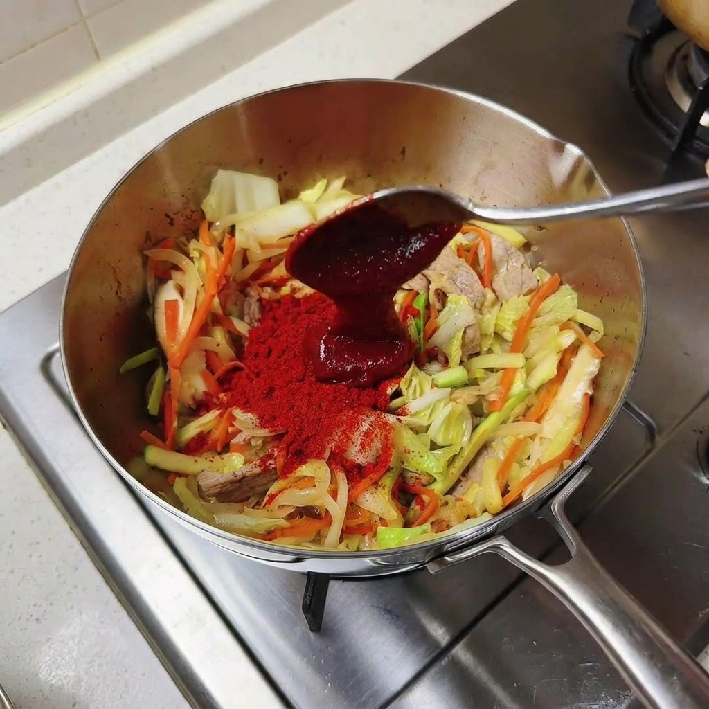 고추장을 한 큰술 추가하는 모습