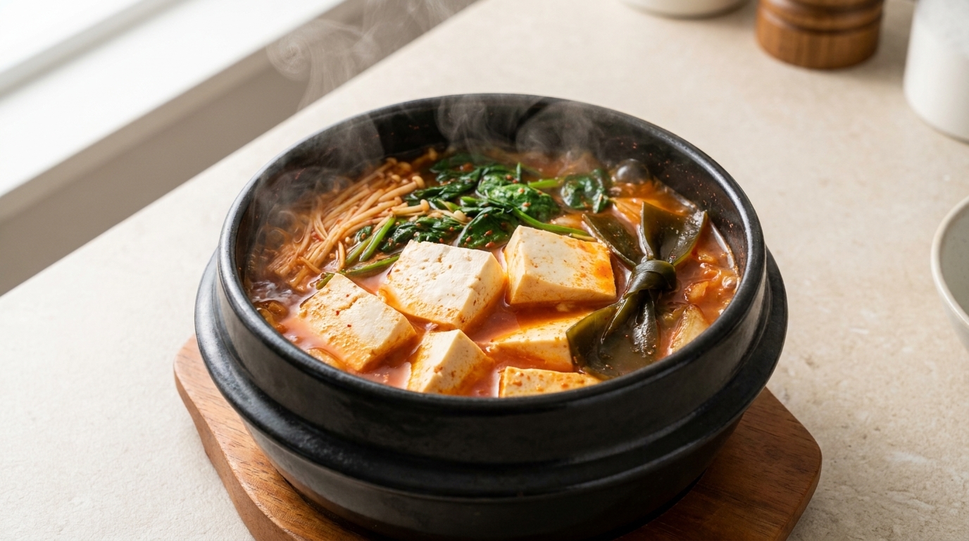 15분 완성! 매콤하고 부드러운 채식 김치 순두부찌개
