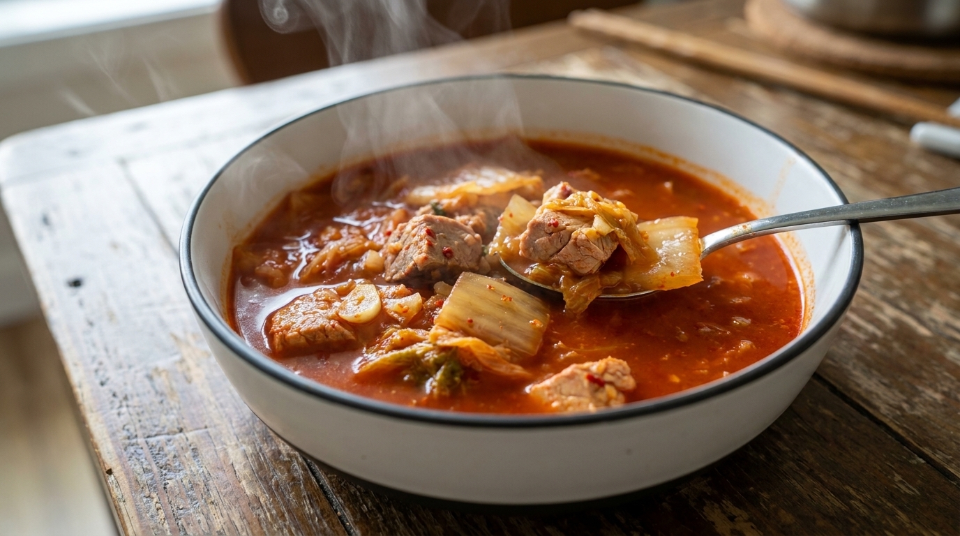참치 김치찌개와 고소한 햄 김가루 주먹밥 정식
