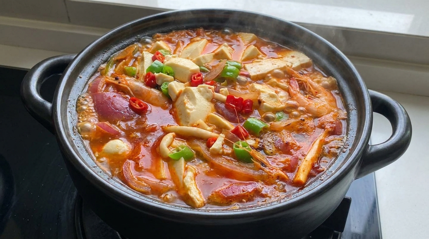 얼큰하고 시원한 돼지고기 해물 김치찌개 (순두부 김치찌개)