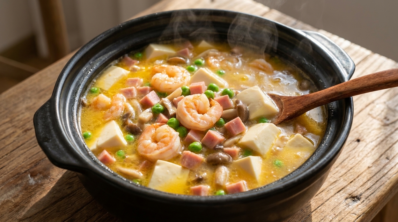 감칠맛 가득한 삼선두부탕 (해물과 황금빛 오리알 육수의 조화)
