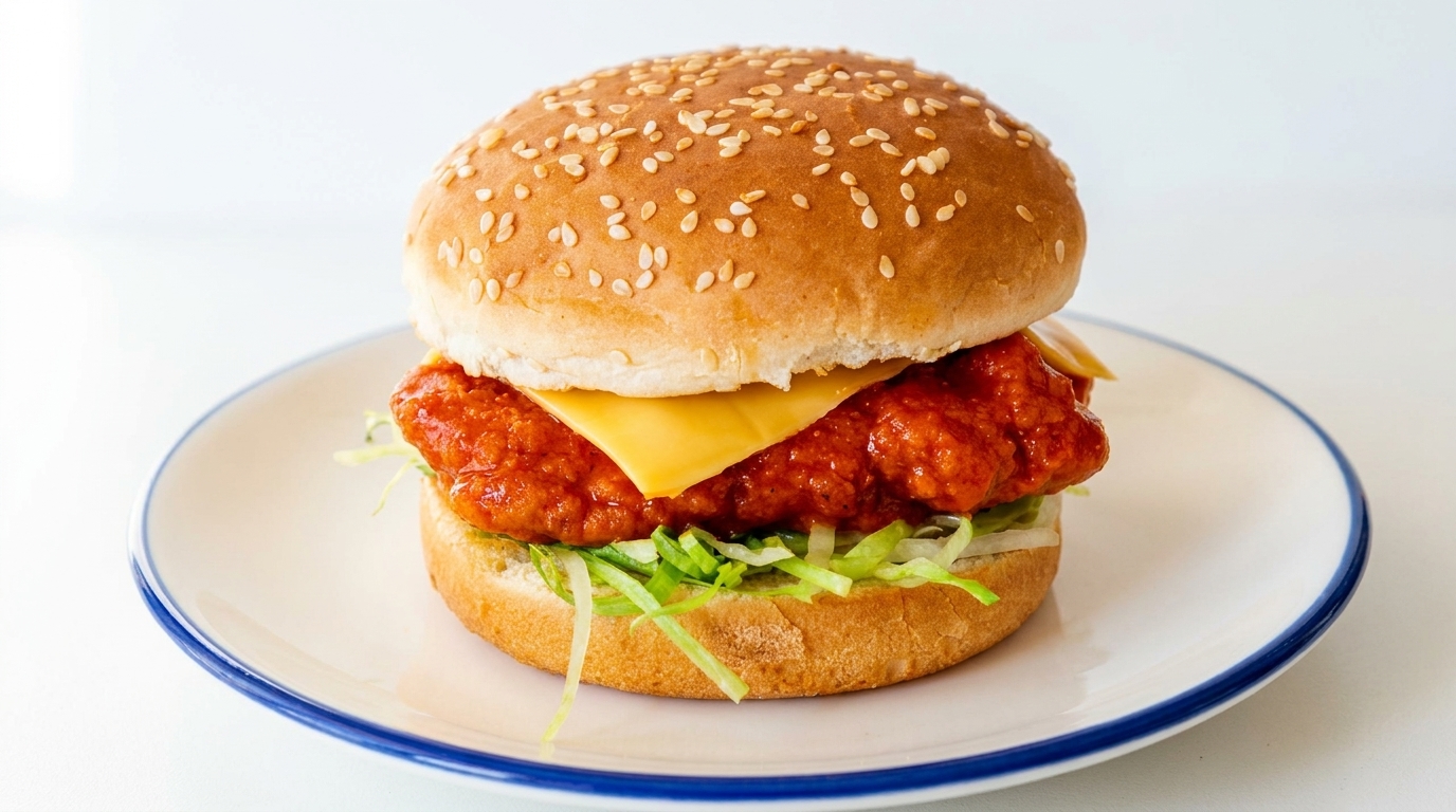 바삭한 체다 치즈 버팔로 치킨 버거