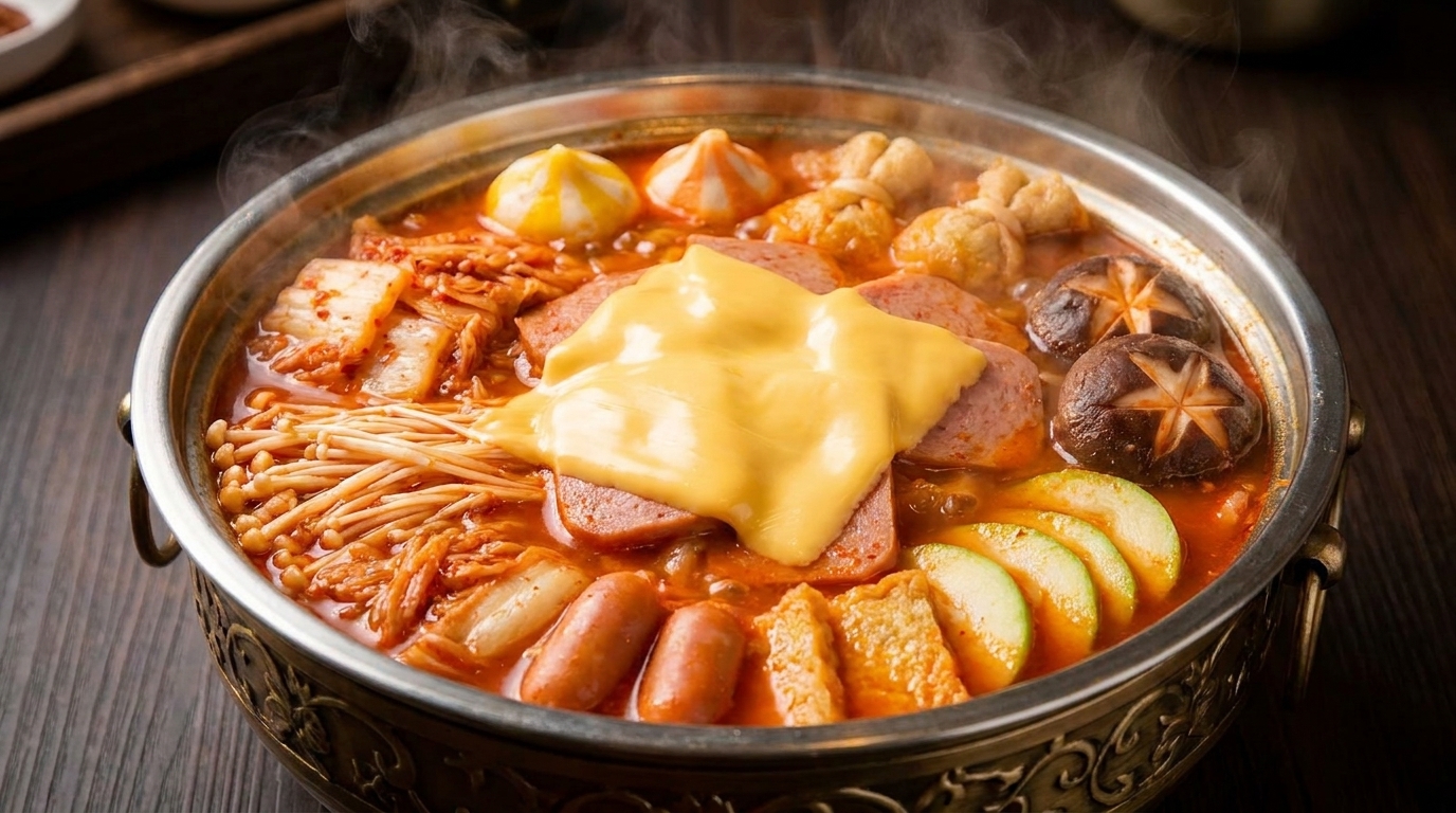 클래식 부대찌개: 한국식 소시지 햄 전골