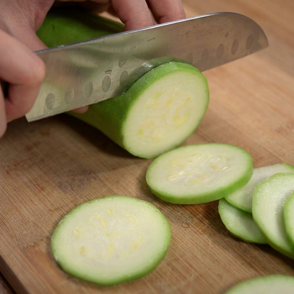 도마 위에서 밑동을 깔끔하게 잘라낸 팽이버섯.