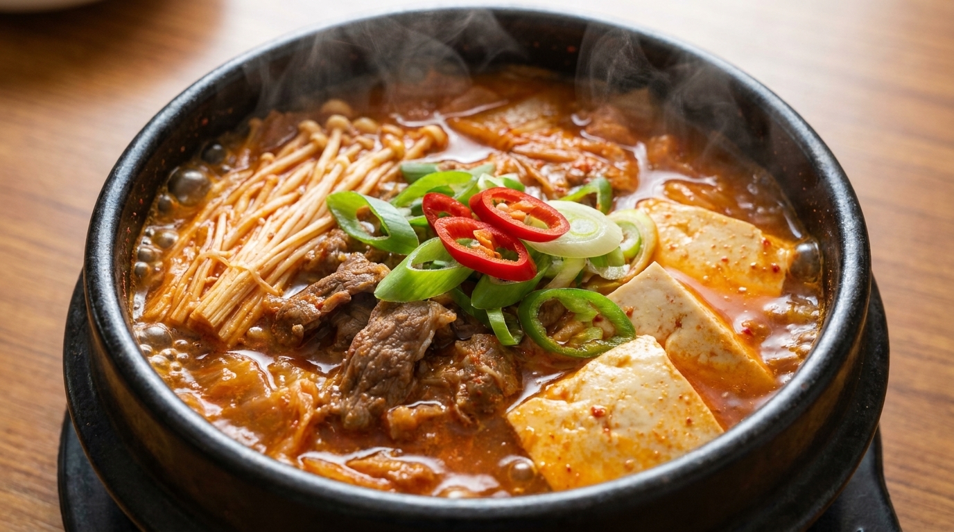 얼큰한 김치 두부 소고기 찌개