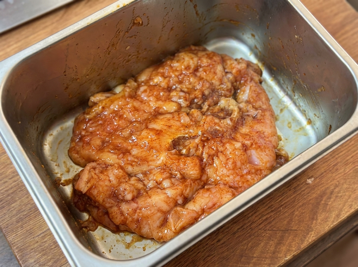 랩으로 씌워진 용기 속의 고기.