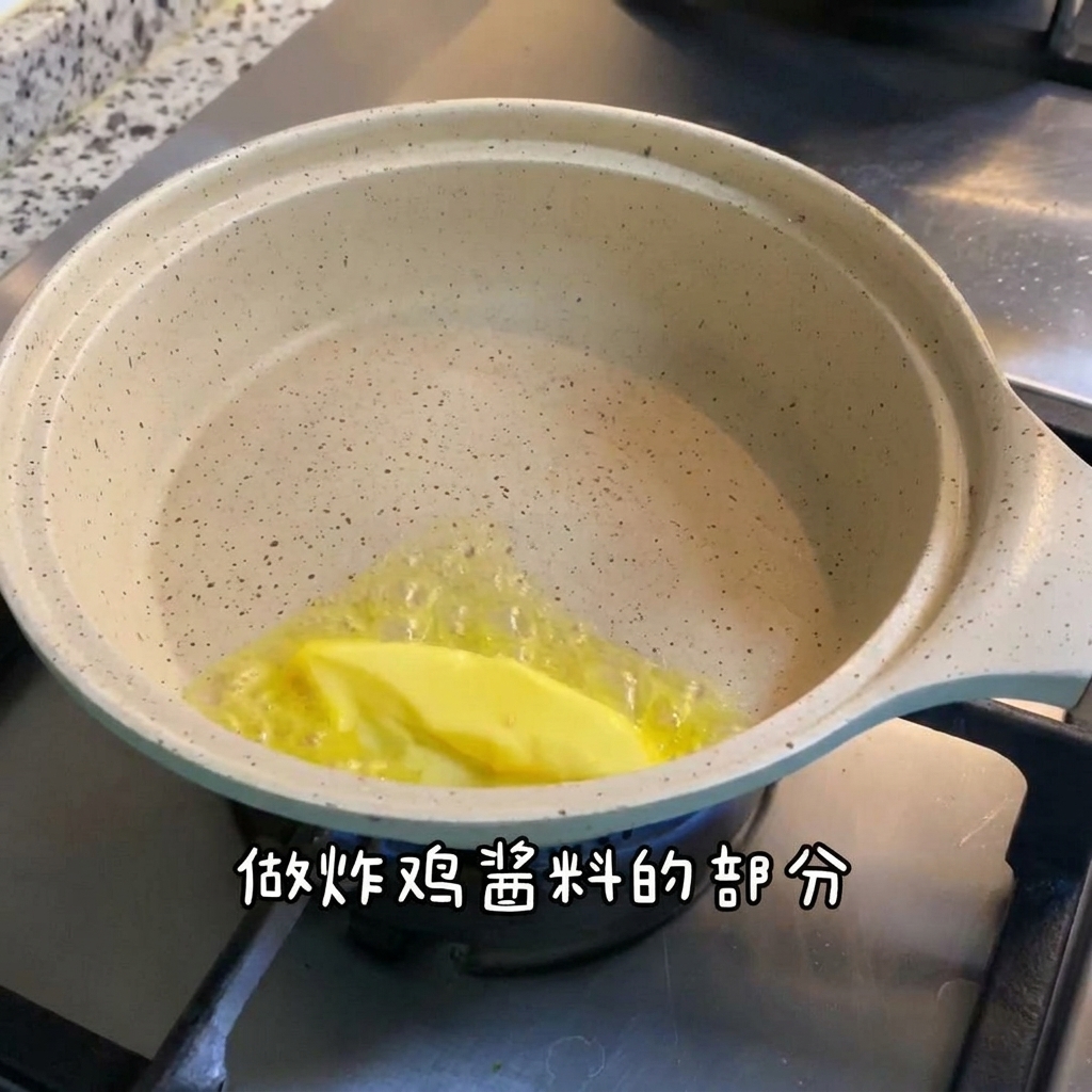 작은 팬에 버터와 치즈, 각종 재료를 넣고 젓는 모습.