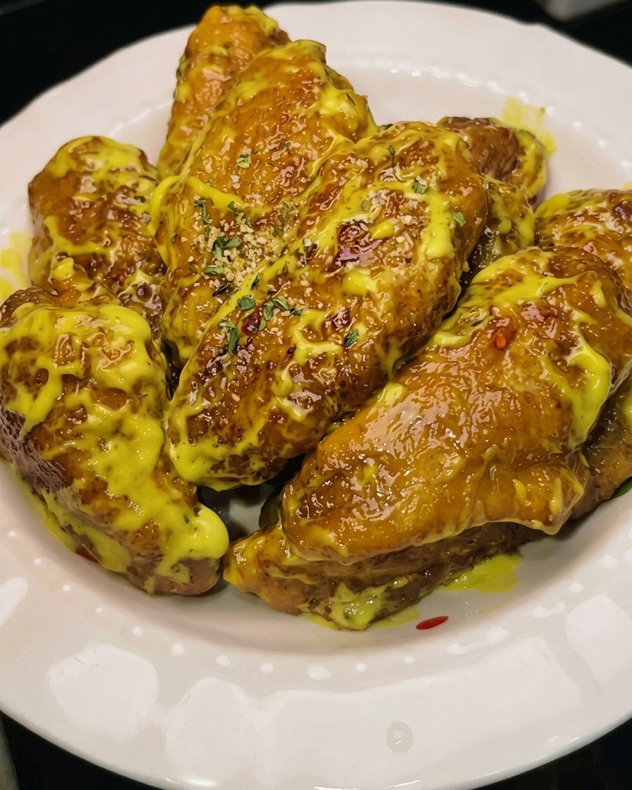 기름이 끓는 팬에 반죽 입힌 닭날개를 하나씩 넣는 모습.
