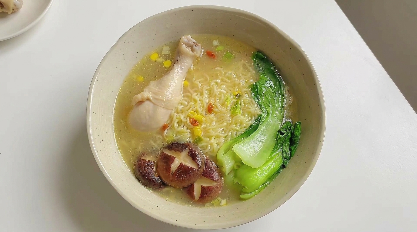 고급 닭다리 표고버섯 청경채 라면