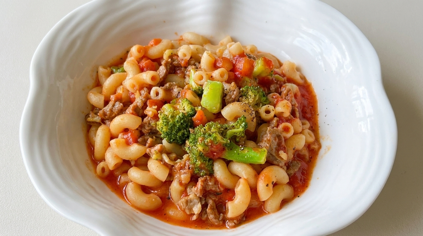 브로콜리를 곁들인 토마토 소고기 마카로니