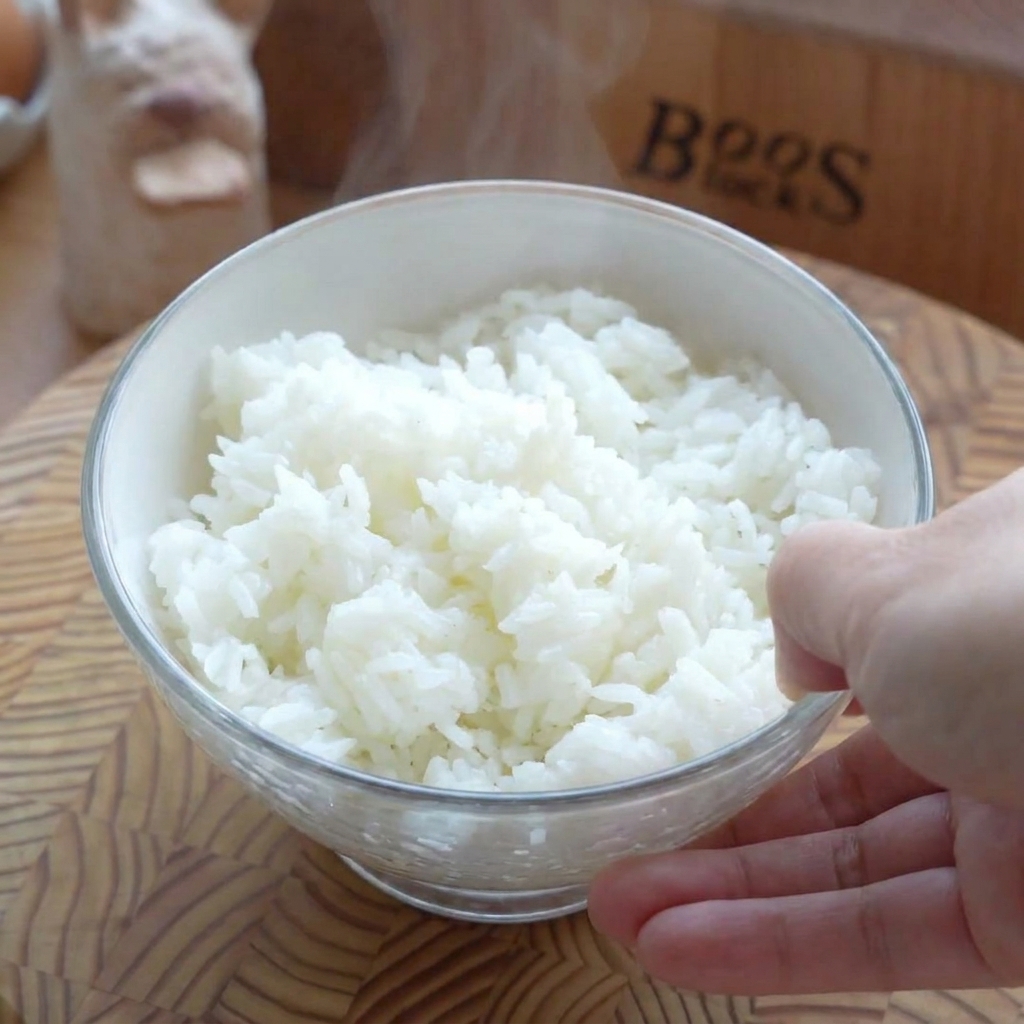 그릇에 따뜻한 밥을 담고 조미 김가루를 얹은 모습