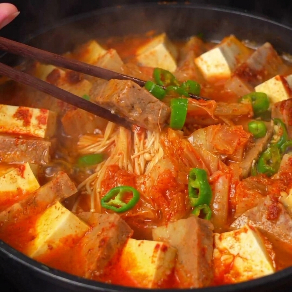 작은 볼에 붉은색의 되직한 양념장을 숟가락으로 섞고 있는 모습.
