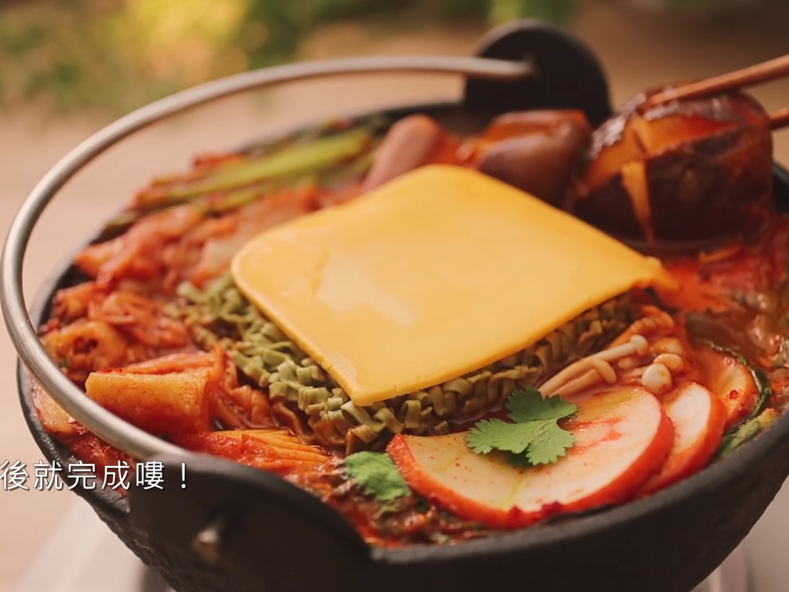 냄비 육수에 고추장과 양념 재료를 넣고 젓는 모습.