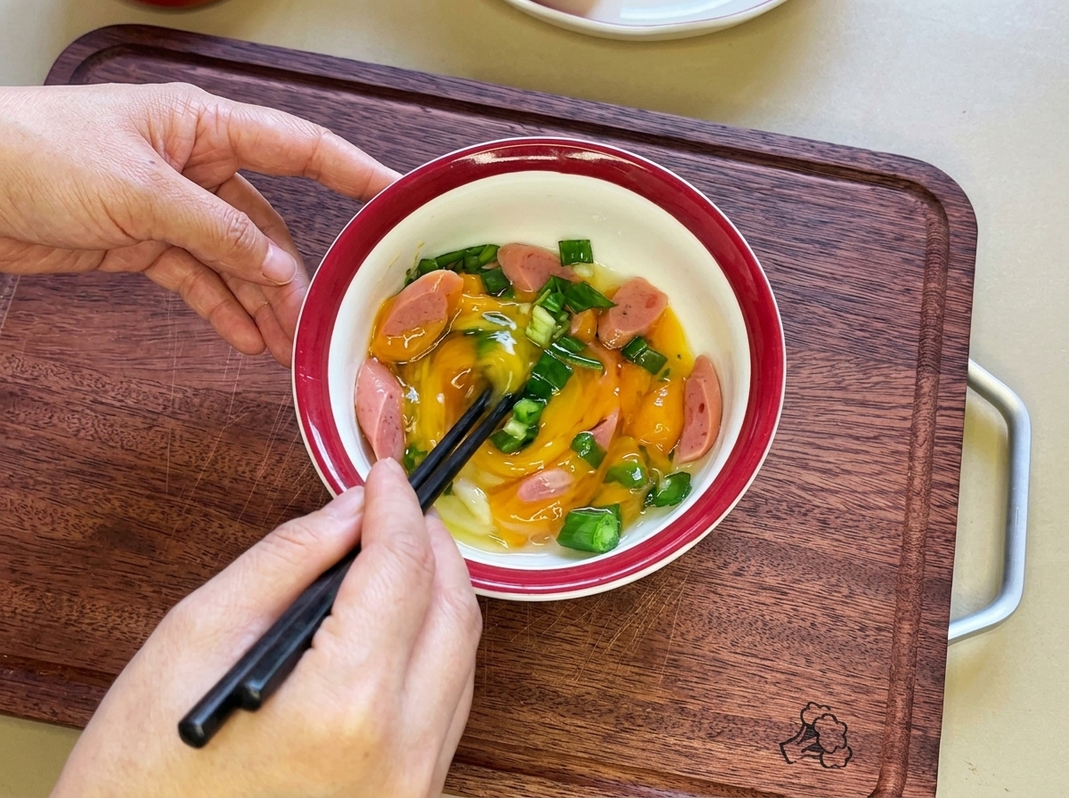 도마 위에서 일정한 두께의 둥근 모양으로 썰리고 있는 신선한 붉은 토마토.