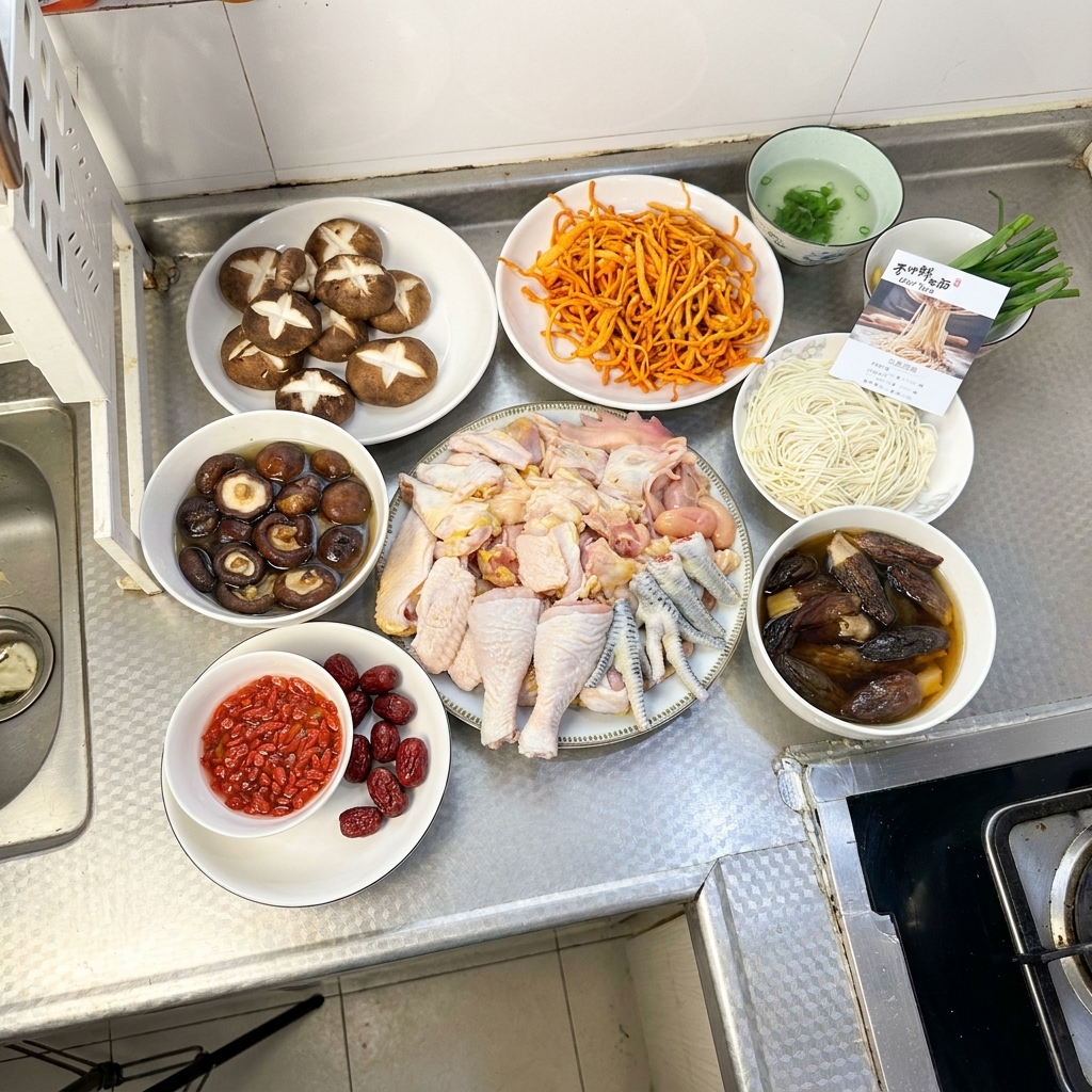 뜨겁게 달군 웍에서 생강 조각들이 지글지글 볶아지며 노릇해지는 모습.
