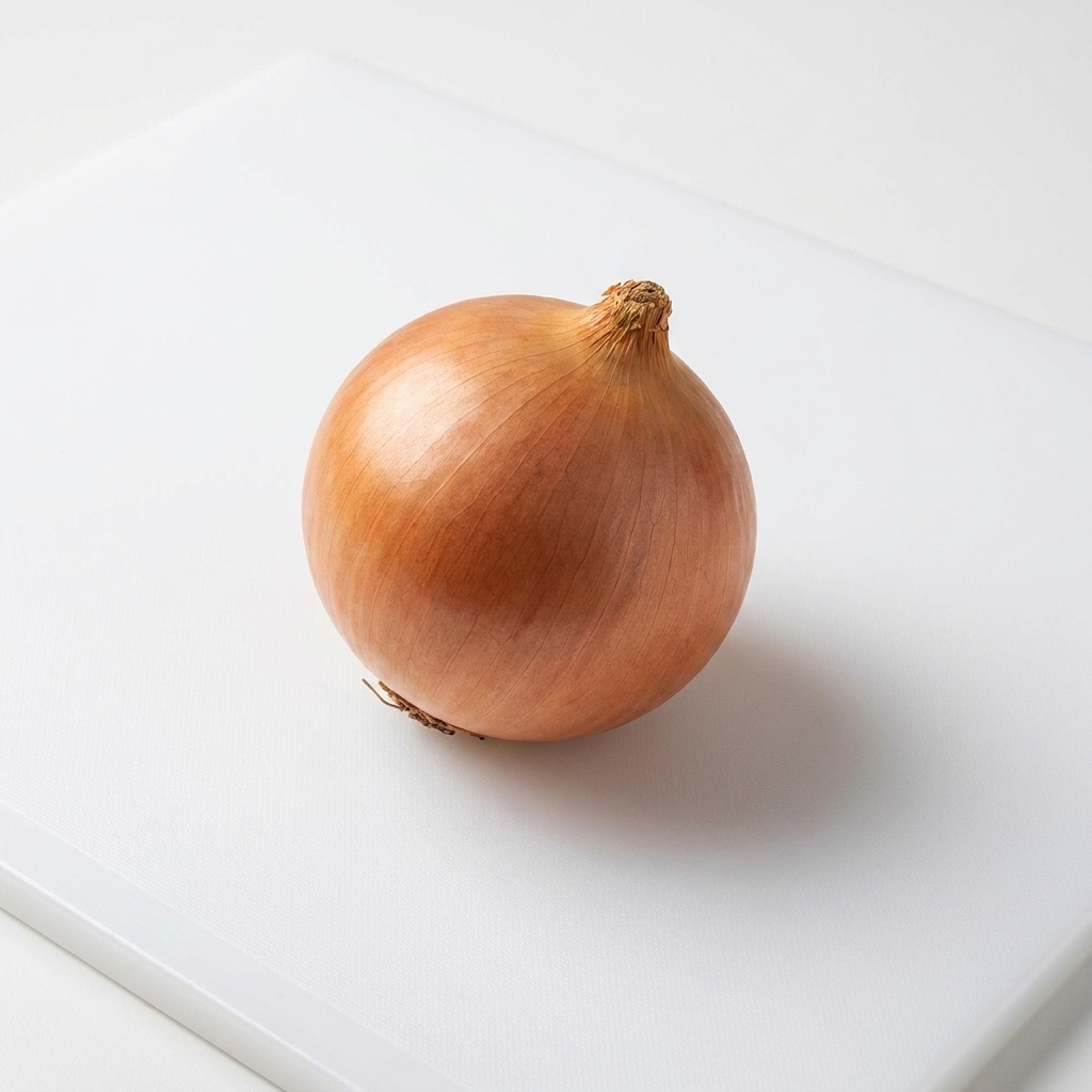 하얀 도마 위에 잘게 썬 양파가 놓여 있는 모습.