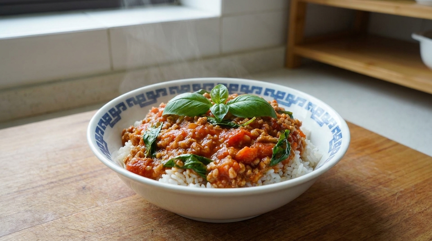 간편한 바질 토마토 다짐육 덮밥