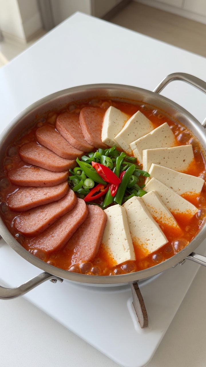 한국식 스팸 두부 전골 (부대찌개 스타일)