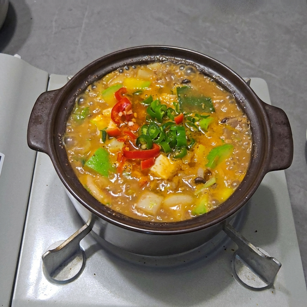 다진 마늘을 넣고 섞는 모습.