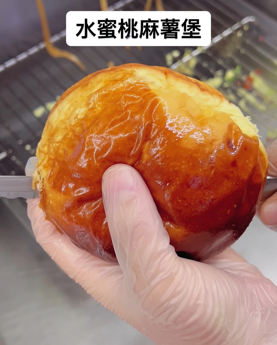 뜨거운 그리들 위에 익히지 않은 소고기 패티와 버거 번이 나란히 올려져 있는 모습.