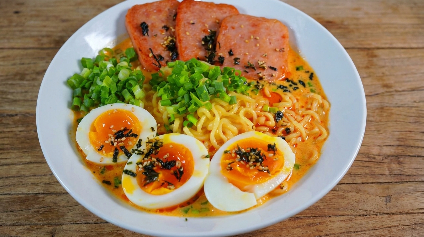 크리미한 스팸 라면과 반숙 달걀 레시피
