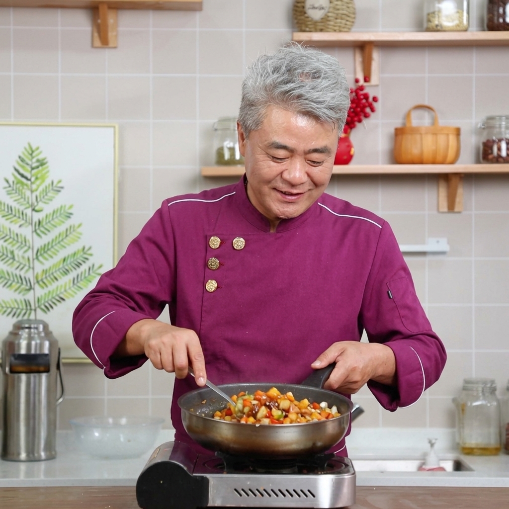 팬 안의 고기와 양파에 바비큐 시즈닝을 골고루 뿌리는 모습.