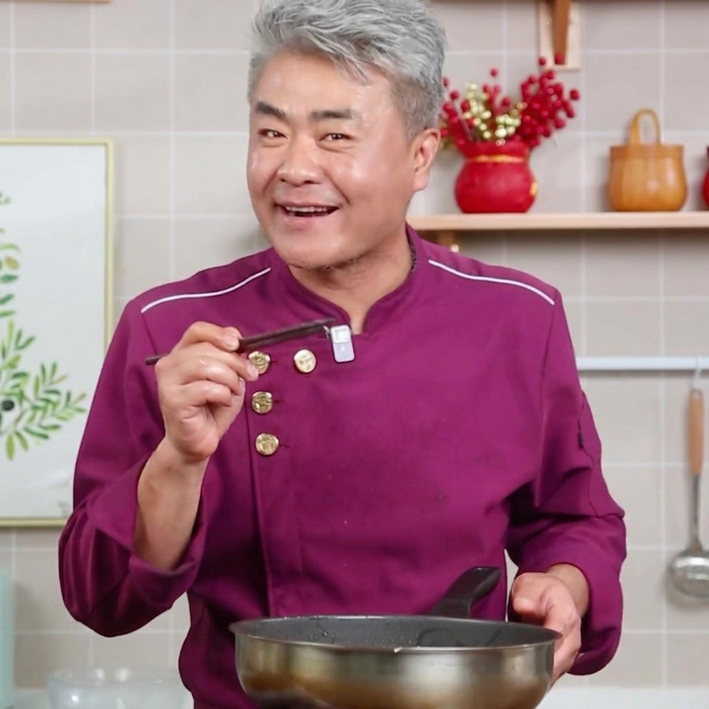 익힌 삼겹살을 도마 위에서 잘게 다지는 모습.