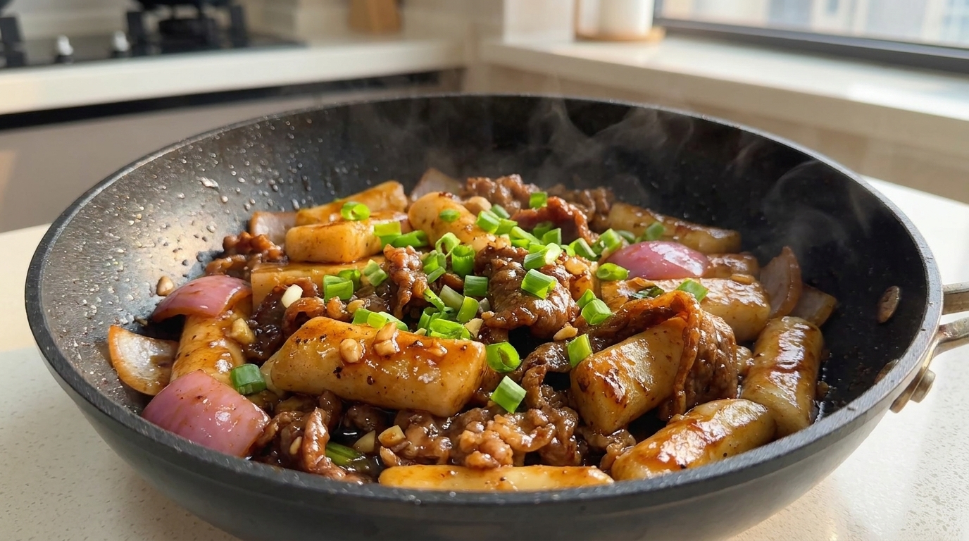 고소한 흑후추 소고기 떡볶이 볶음