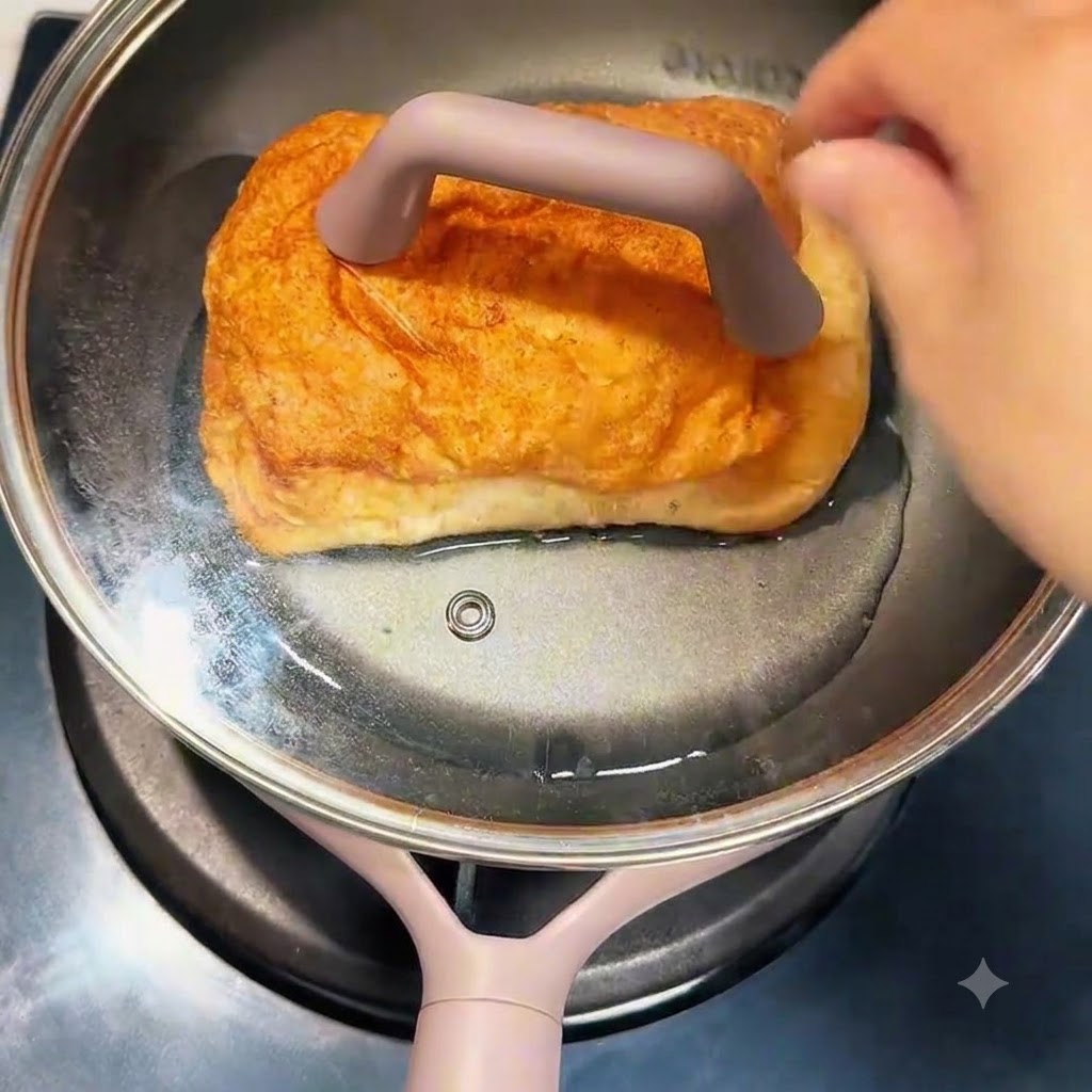 요리 냄비의 끓는 물 속으로 떨어지는 둥근 인스턴트 라면 면발.