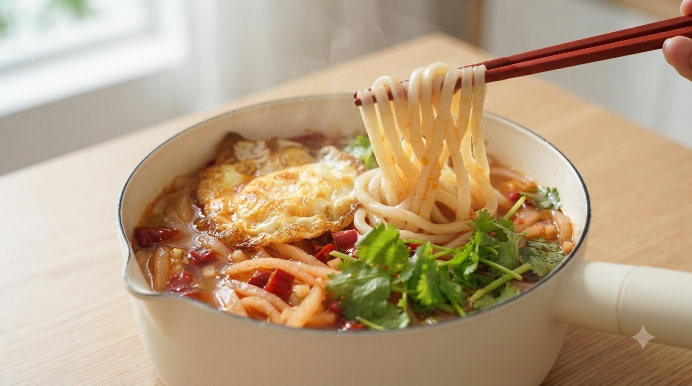 절인 양배추와 신맛이 나는 국수