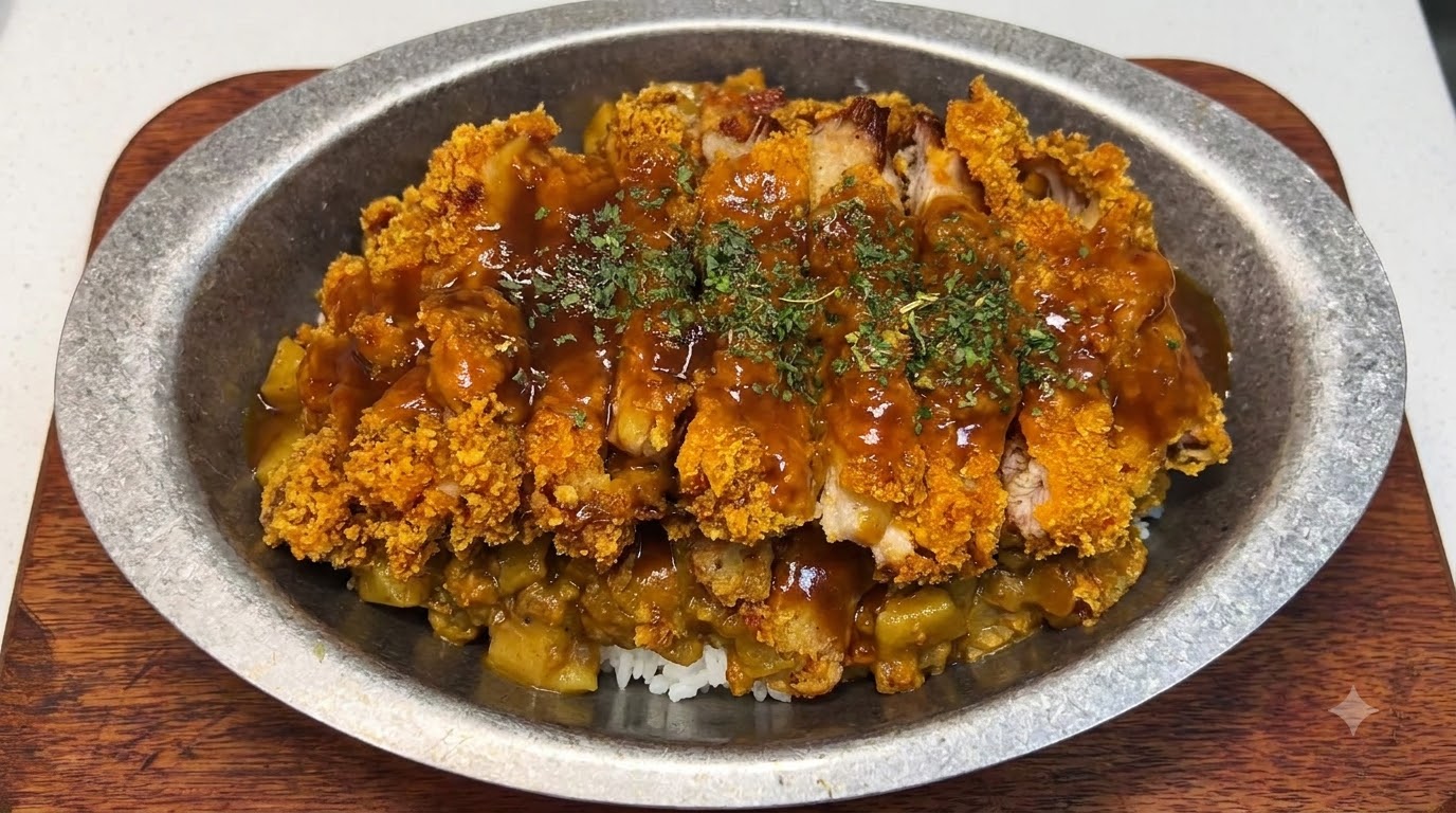 매콤한 다진 고기 카츠 커리 덮밥