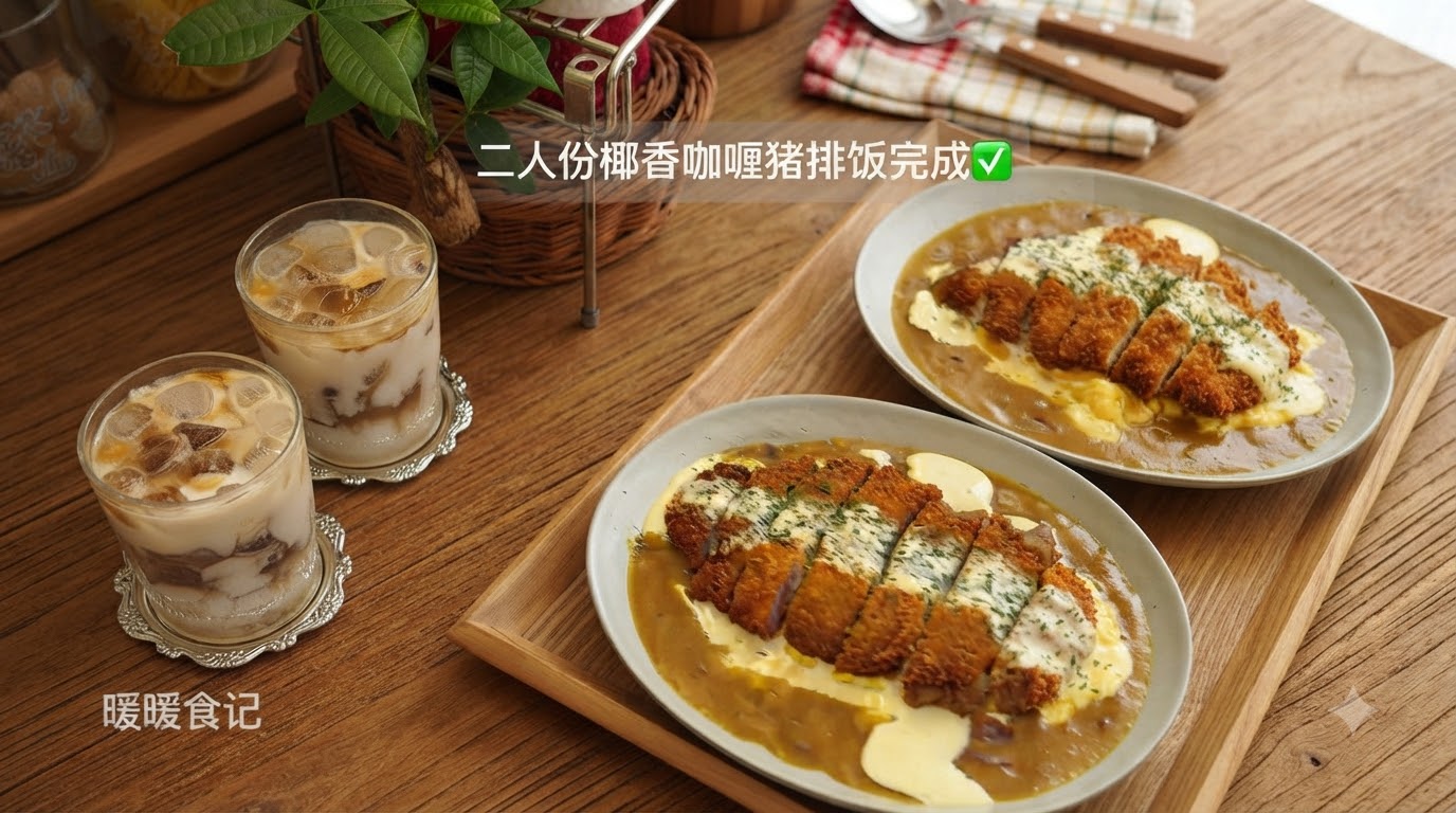 코코넛 커리 돈카츠 덮밥과 요거트 라떼