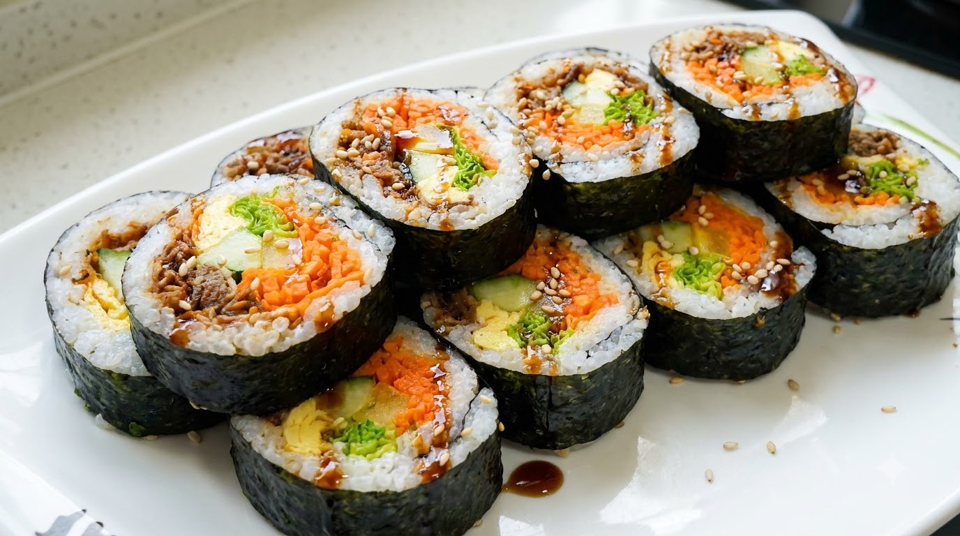맛있는 구운 고기 김밥 (불고기 김밥)