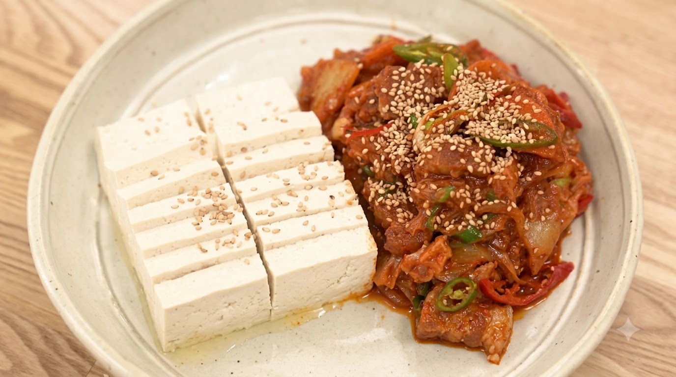 클래식 한국식 두부김치 (두부와 돼지고기 김치볶음)