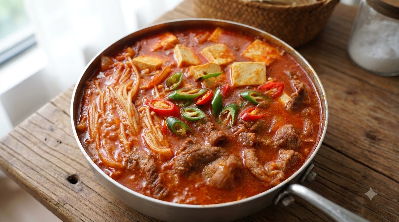 한국식 김치 소고기 두부찌개 (순두부 스타일)