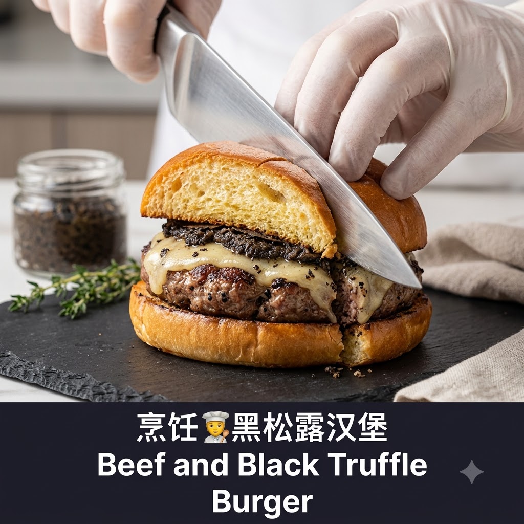조립된 버거의 꼭대기에 꽂히는 알록달록한 칵테일 우산.