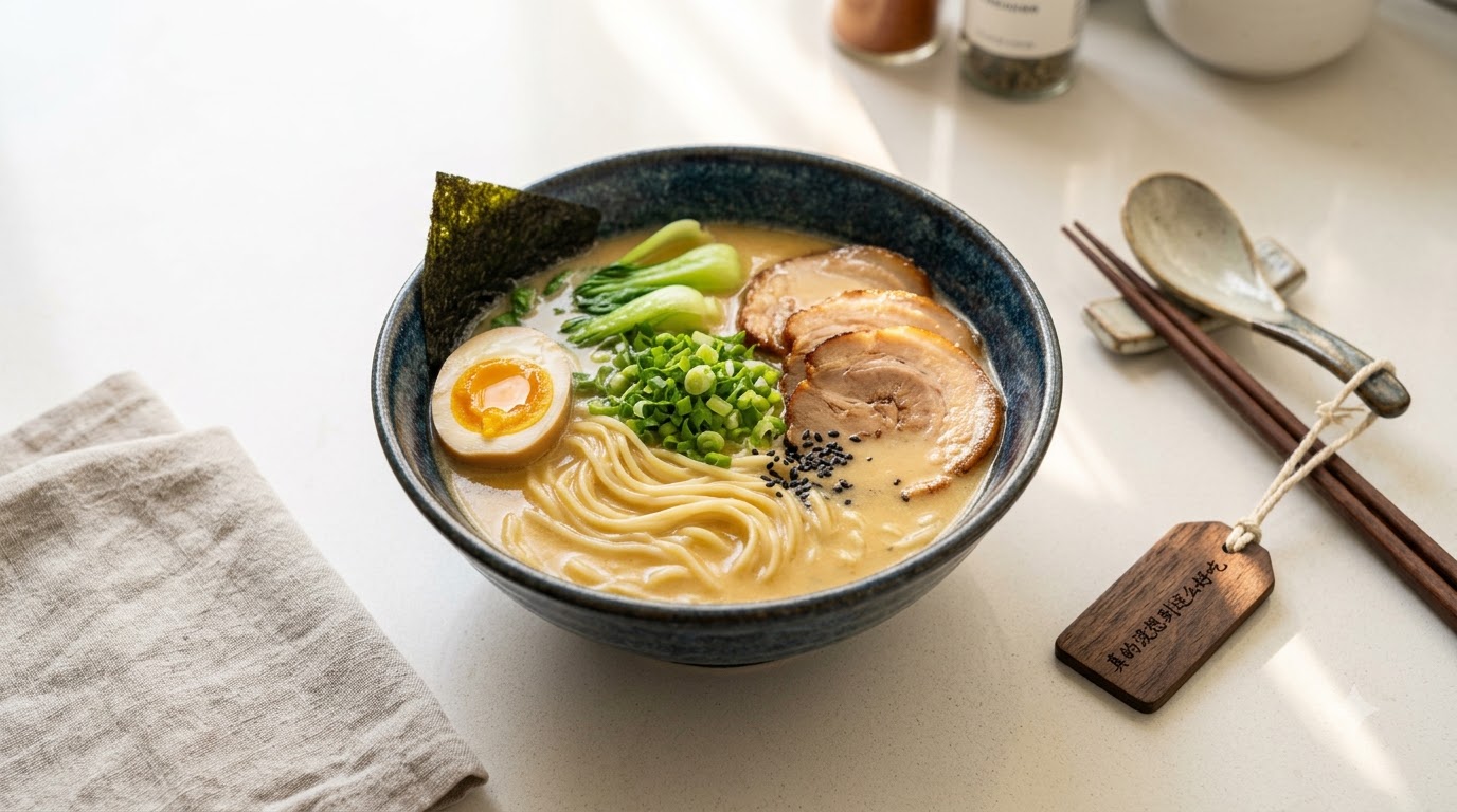 진한 돈코츠 스타일 라멘 인스턴스 국수