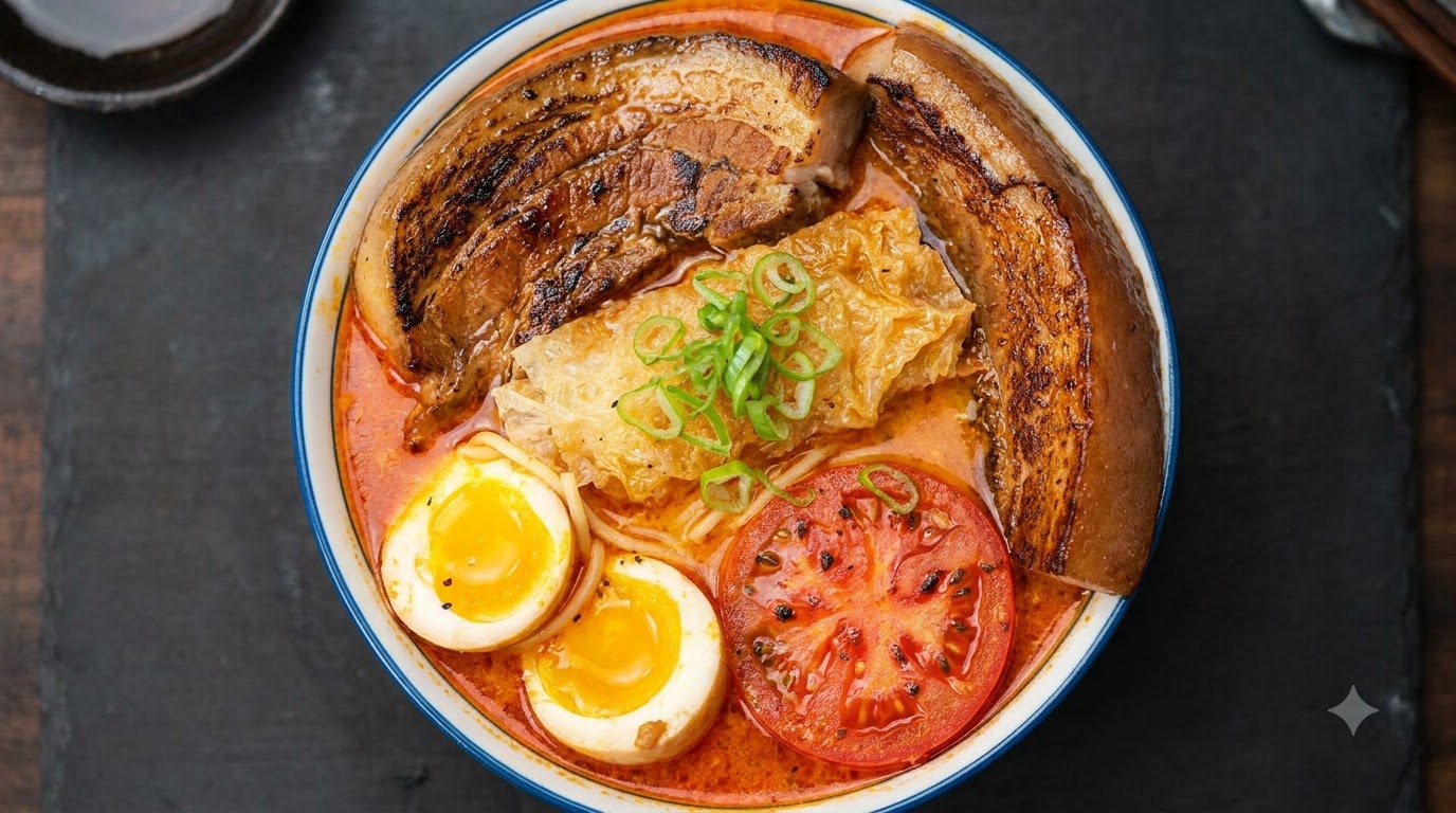 토마토 진한국물 동파육 라멘
