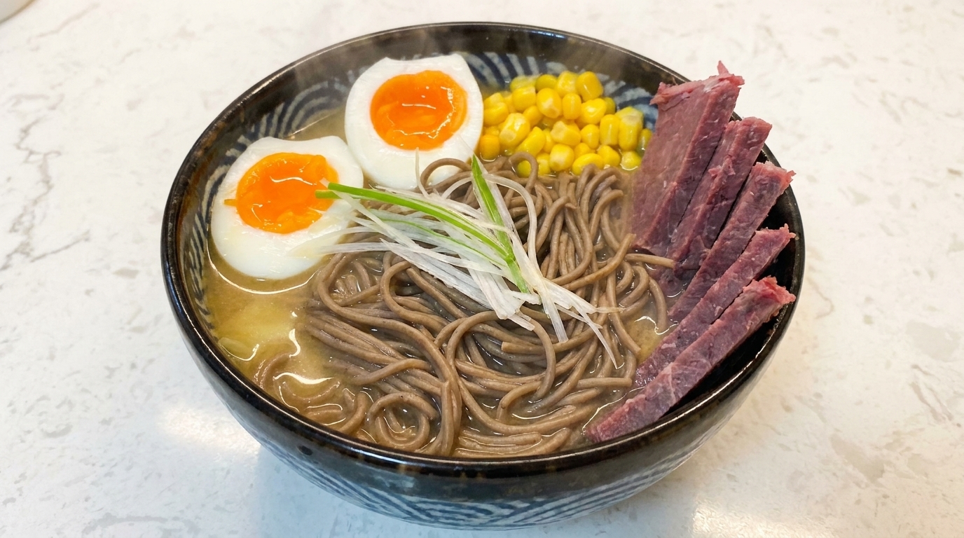 저지방 소고기 달걀 미소 소바 라멘