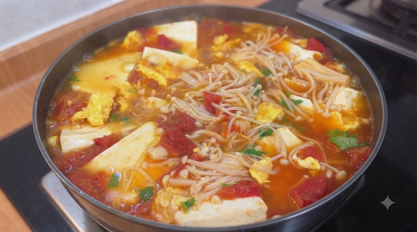 10분 완성 토마토 두부 팽이버섯 수프