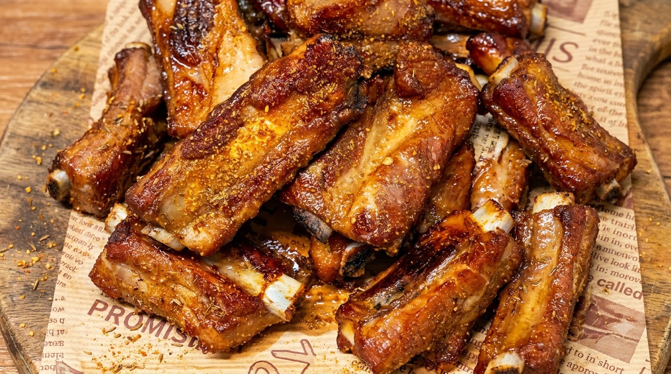 바삭한 커민 돼지고기 갈비 구이