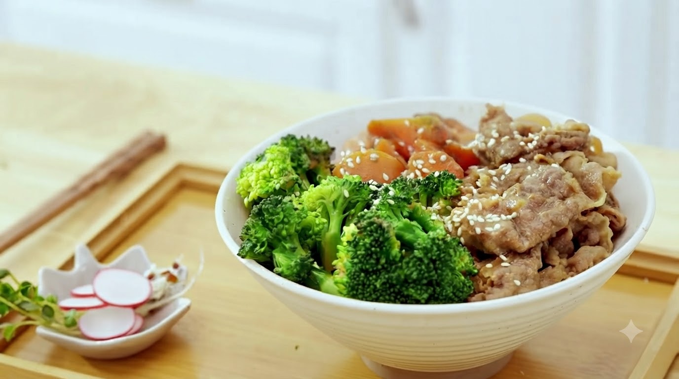 풍부한 감칠맛의 미소 소고기 브로콜리 덮밥