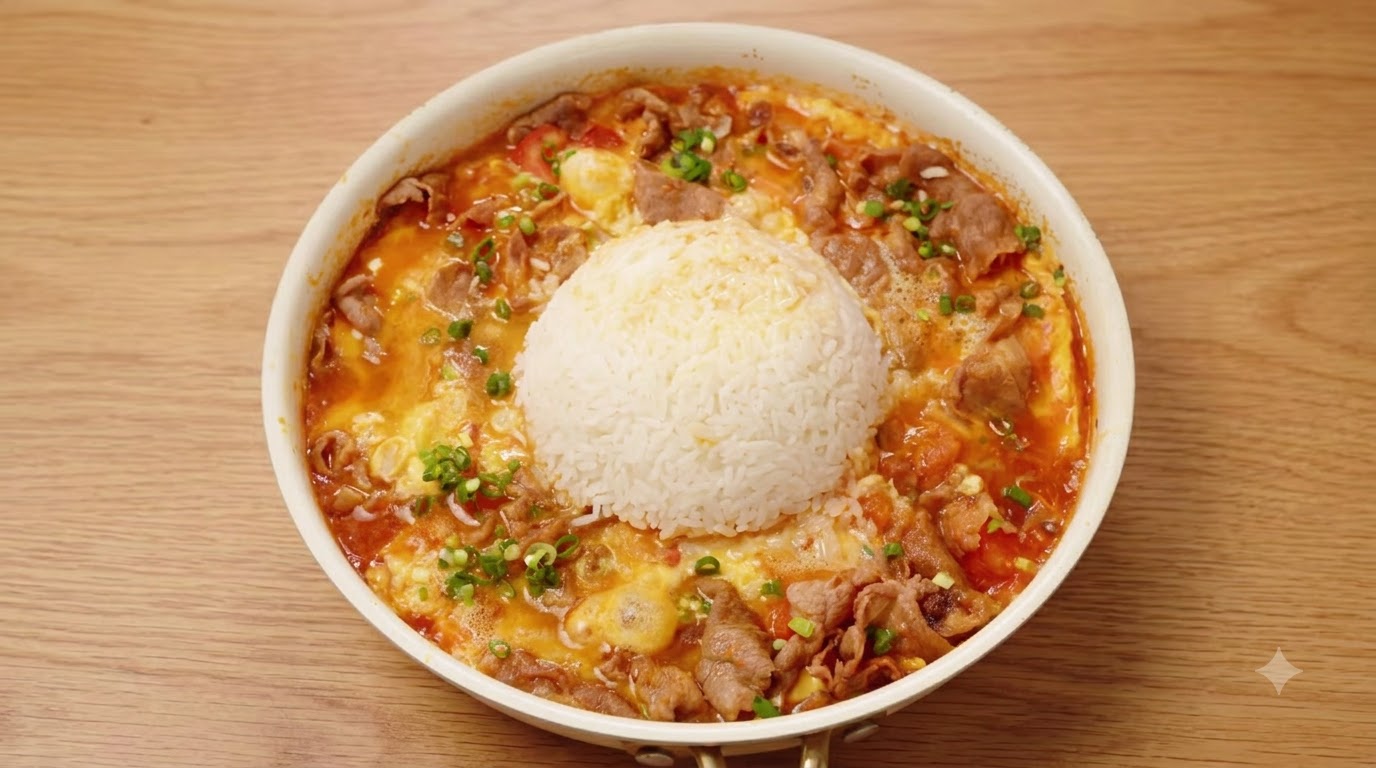 촉촉한 토마토 소고기 달걀 덮밥